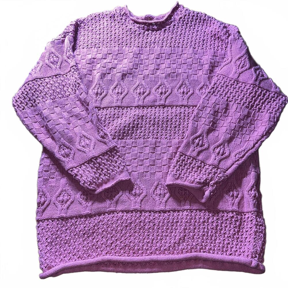 Vintage Pink Renee Hauer Textured Knit Sweater Made in USA Size Large